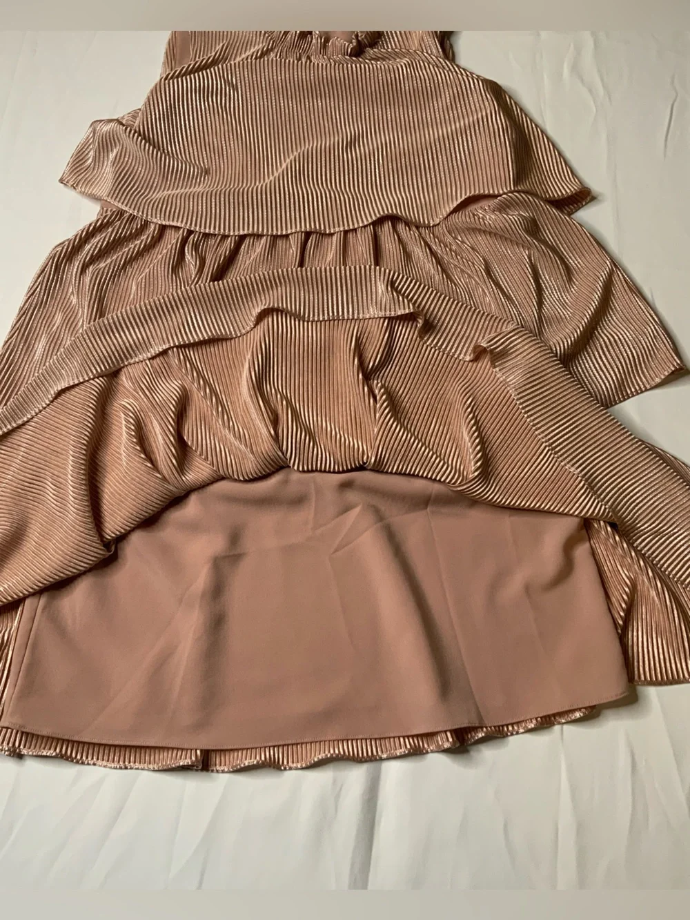 Anthropologie Ro & De Estelle Metallic Tiered Mini Dress S Pink Pleated Ruffle